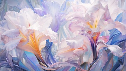 a painting of white and blue flowers on a blue background.  generative ai