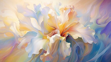  a painting of a large flower with a blue and yellow background.  generative ai
