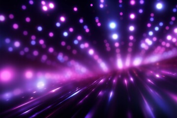 Abstract, vibrant purple pattern with flying dots and glowing circles