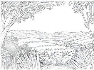 landscape sketch with trees and grass