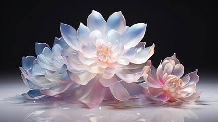  a group of water lilies floating on top of a body of water.  generative ai
