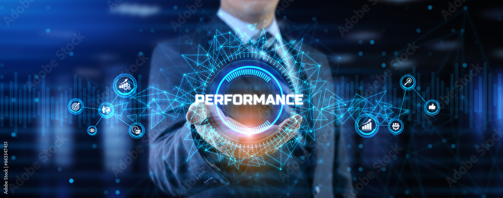 Poster performance indicator business finance concept on virtual screen.