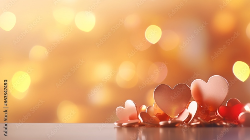 Poster a group of hearts sitting on top of a table next to each other. generative ai