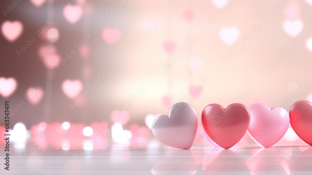 Poster a group of hearts sitting on top of a table next to each other. generative ai