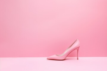 Stylish classic female fuchsia shoes isolated on light pastel raspberry pink background. Ladies high heels. Fashion concept with copy space