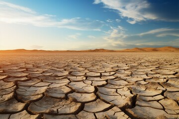 Fototapeta premium Arid wilderness Cracked soil defines the vast desert terrain under open sky
