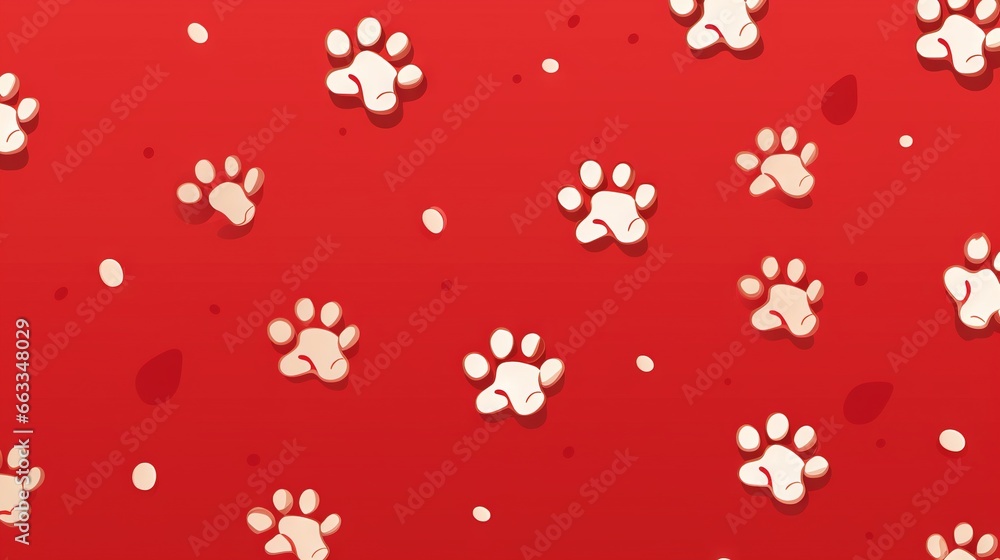 Poster a red background with white paw prints and a red background with white paw prints. generative ai