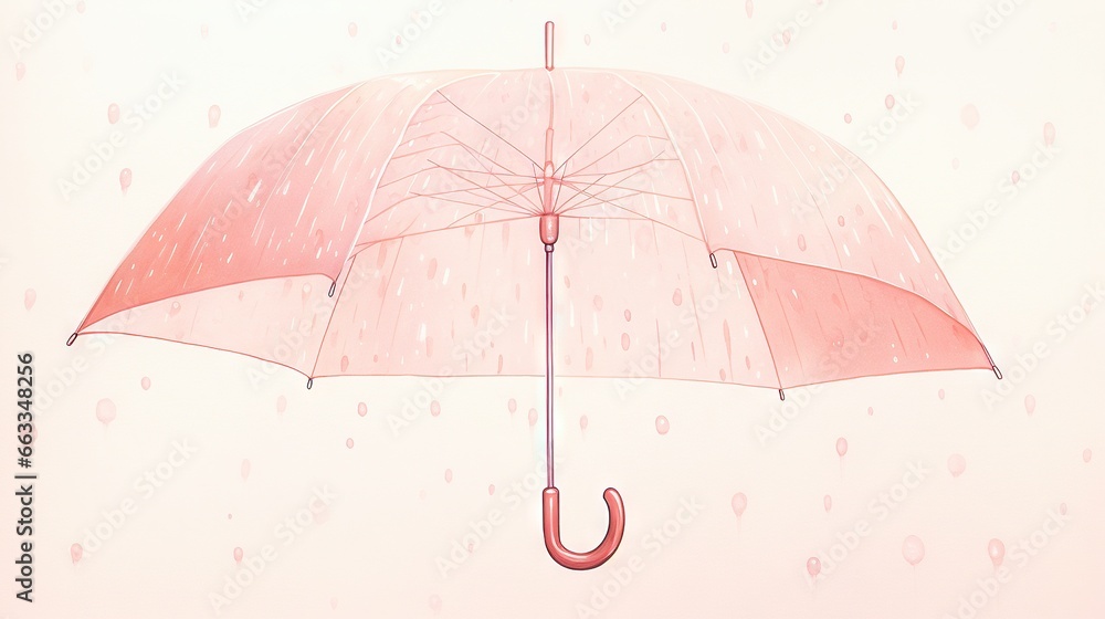 Poster a drawing of a pink umbrella with a red handle and a white umbrella with a red handle and a white um