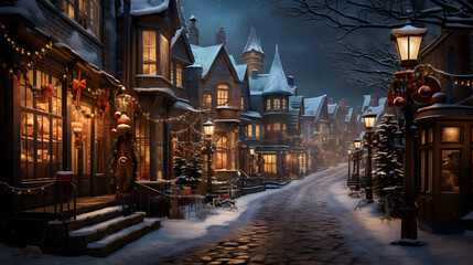 Fototapeta premium A city decorated with Christmas lights