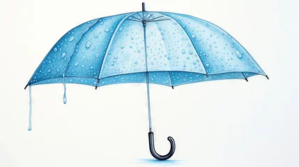 Fotobehang  a drawing of a blue umbrella with rain drops on it.  generative ai © Nadia