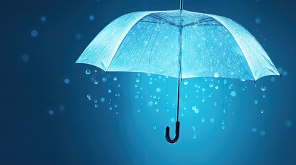  a blue umbrella floating in the air on a blue background.  generative ai - obrazy, fototapety, plakaty
