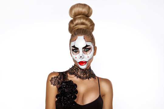 Sexy woman in a ballerina makeup on Halloween. Halloween makeup