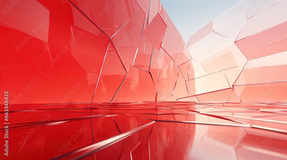 Poster an abstract red background with lines and shapes in the center. generative ai