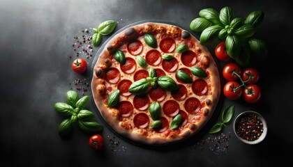 Delicious Pepperoni Pizza with Tomatoes and Basil
