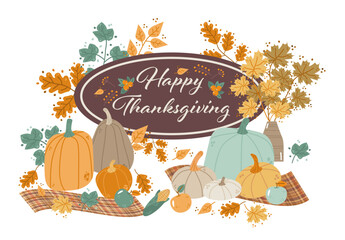 autumn harvest different pumpkins happy thanksgiving holiday festival celebration concept