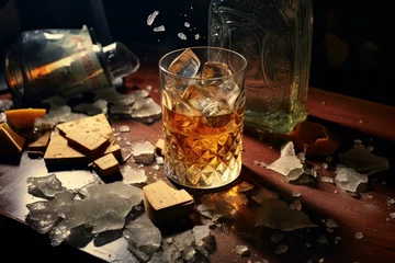 Fotobehang damaged alcoholic drink fragments. Generative AI © Zephyrine