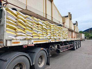 Chemical fertilizer Urea Stock pile jumbo-bag in a warehouse waiting for shipment.