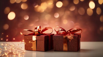 Fototapeta na wymiar Christmas gift boxes on a blurry background