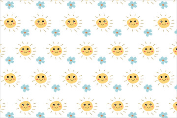 cute baby pattern with sun and flower smiling