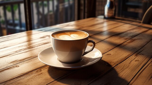 Hot Coffee latte cup on old wooden desk. AI generated image