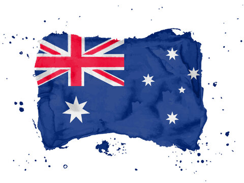 Flag of Australia, brush stroke background.  Flag of Australia on white background. Watercolor style for your design, Commonwealth of Australia.  EPS10.