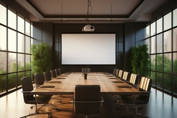 Boardroom setting Meeting space equipped with a wall mounted screen - obrazy, fototapety, plakaty