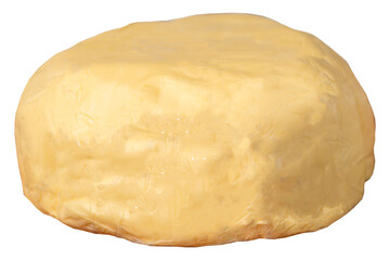 Butter in a copper plate. Organic fresh cow butter isolated on white background. Close up