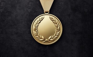 gold medal on textured black background. generative AI