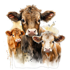 Three Cute Gelbvieh Cow Watercolor Png Graphic