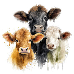 Three Cute Gelbvieh Cow Watercolor Png Graphic