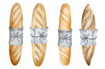 Group of baguette isolated on white