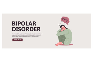 Bipolar disorder banner. Muslim woman in hijab Psychology concept