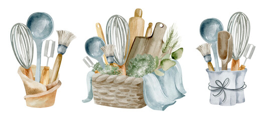  Kitchenware and vegetables in a basket