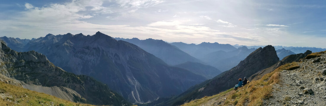 Beautiful panorama with Alps. European mountain range. German side not far from Mittenwald.