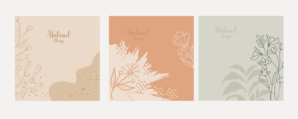 Editable vector template featuring delicate floral elements on neutral pastel backgrounds. Ideal for wedding invitations, social media posts, cards, covers, posters, mobile apps, and web ads.