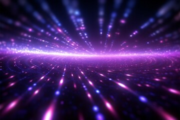 Fototapeta premium Bright purple backdrop flying dots, glowing circles, futuristic magical energy