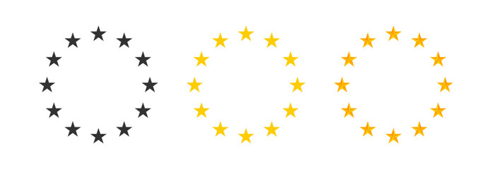 European star icon. Europe flag symbol. EU circle signs. Eurozone symbols. Europe union icons. Black, yellow color. Vector sign.
