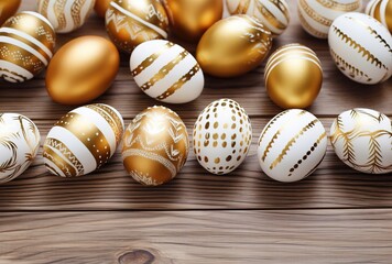 Fototapeta na wymiar photo of Easter eggs decorated with gold ink on a wooden board.