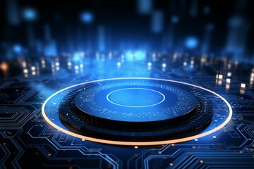 Circular HUD connection meets futuristic design on a modern circuit board