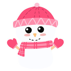 snowman with pink crochet hat and glove