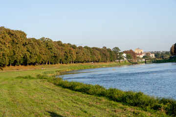 Fototapeta na wymiar River and shore view, river bank in the city 