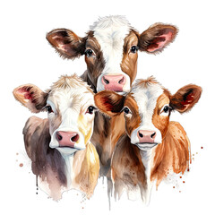 Three Cute Hereford Cow Watercolor Png Graphic