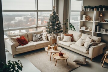 Contemporary Living Room Elegantly Adorned for the Christmas Festivities
