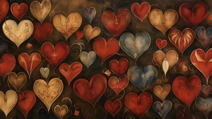 Hearts illustration background wallpaper design, love heart, valentines day card - obrazy, fototapety, plakaty