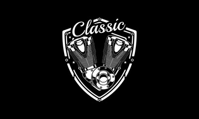 Vintage motor emblem, motorcycle logo badge
