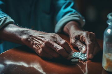 Close up of a senior man taking his pills - obrazy, fototapety, plakaty