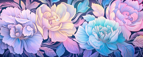 Pastel neon flowers, background illustration