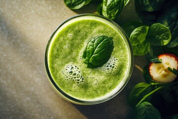 Fresh Organic Green Smoothie on a Kitchen Countertop