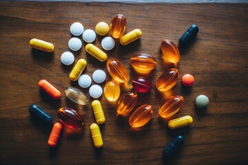 Assorted Pills and Medications Spread on a Surface