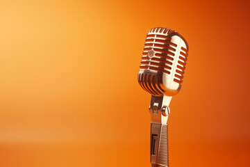 Retro and vintage microphone on stage,isolated on plain color background,podcast